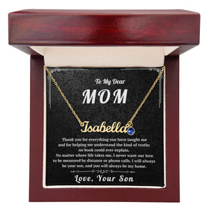 To My Dear Mom Custom Name Necklace with Birthstone and Message Card from Son - HEARTEN
