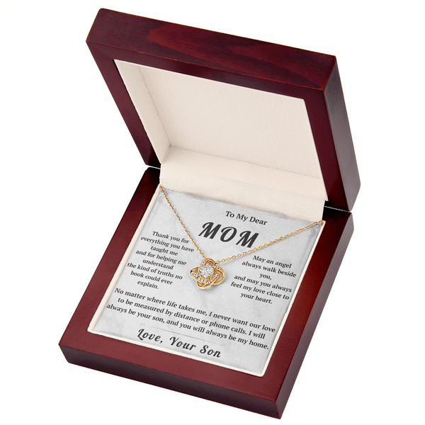 To My Dear Mom Love Knot Necklace with Message Card from Son - HEARTEN30