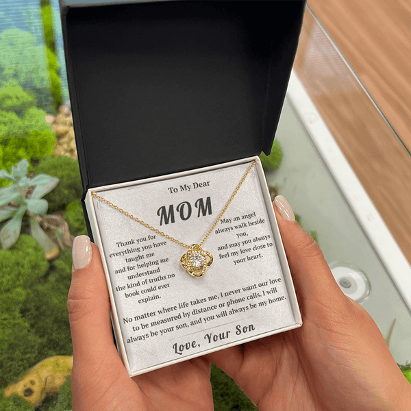To My Dear Mom Love Knot Necklace with Message Card from Son - HEARTEN22