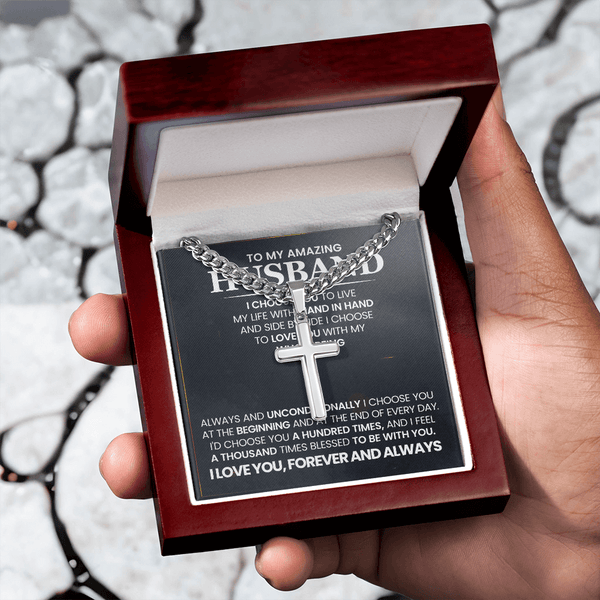 To My Amazing Husband – Personalized Cross with Cuban Link Chain - HEARTEN