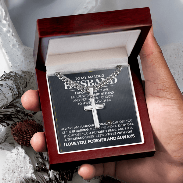To My Amazing Husband – Personalized Cross with Cuban Link Chain - HEARTEN