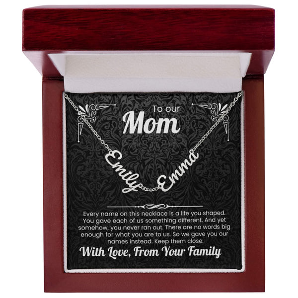 To Our Mom Personalized Name Necklace Gift Set with Message Card from Family - HEARTEN
