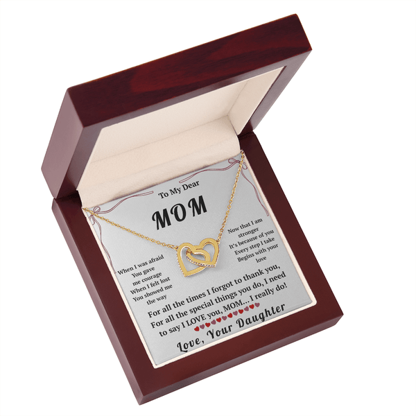 To My Dear Mom Interlocking Hearts Necklace with Message Card from Daughter - HEARTEN