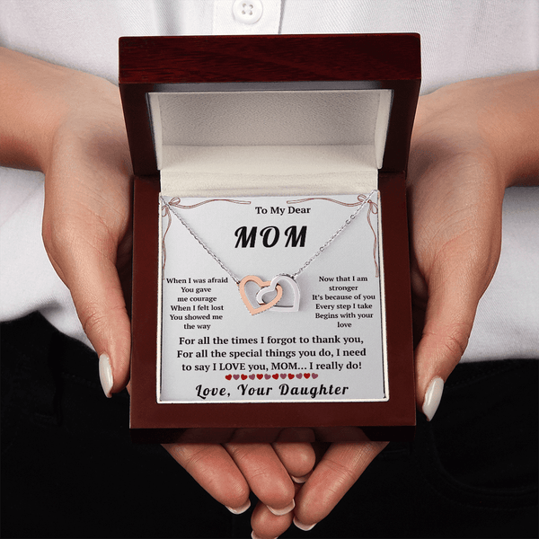 To My Dear Mom Interlocking Hearts Necklace with Message Card from Daughter - HEARTEN