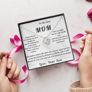 To My Dear Mom Love Knot Necklace with Message Card from Son - HEARTEN9