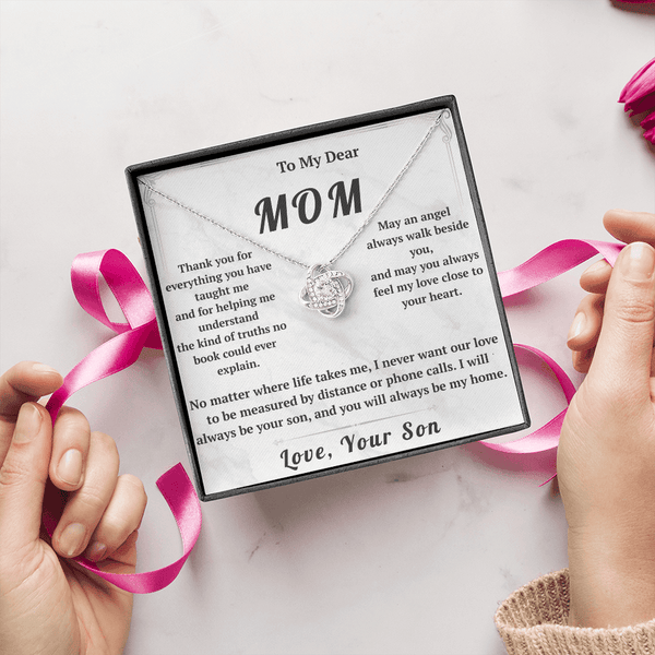 To My Dear Mom Love Knot Necklace with Message Card from Son - HEARTEN9