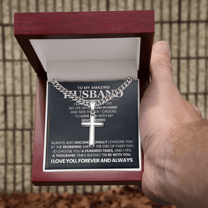 To My Amazing Husband – Personalized Cross with Cuban Link Chain - HEARTEN