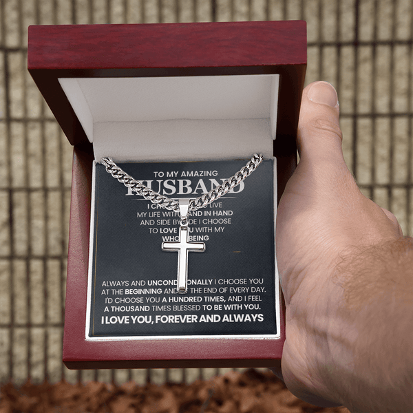 To My Amazing Husband – Personalized Cross with Cuban Link Chain - HEARTEN