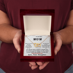 To My Dear Mom Interlocking Hearts Necklace with Message Card from Daughter - HEARTEN