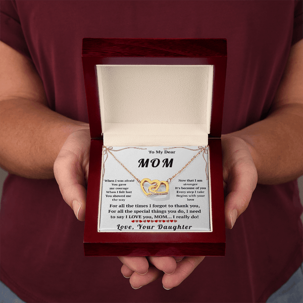 To My Dear Mom Interlocking Hearts Necklace with Message Card from Daughter - HEARTEN