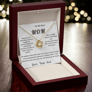 To My Dear Mom Love Knot Necklace with Message Card from Son - HEARTEN25