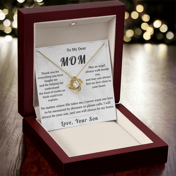 To My Dear Mom Love Knot Necklace with Message Card from Son - HEARTEN25
