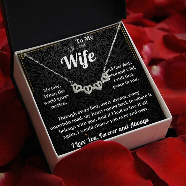 To My Beautiful Wife Magnetic Hearts Necklace with Message Card from Husband - HEARTEN3
