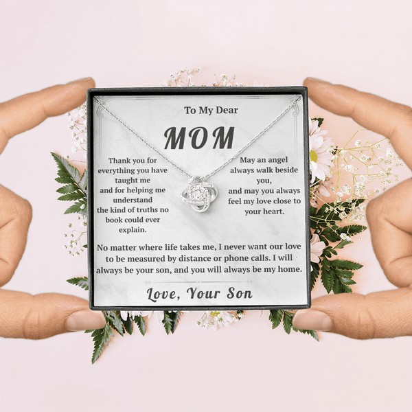 To My Dear Mom Love Knot Necklace with Message Card from Son - HEARTEN6