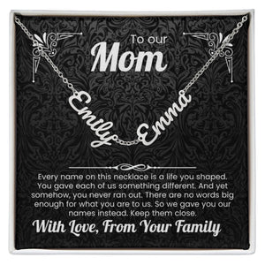 To Our Mom Personalized Name Necklace Gift Set with Message Card from Family - HEARTEN