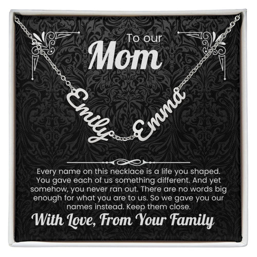 To Our Mom Personalized Name Necklace Gift Set with Message Card from Family - HEARTEN