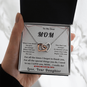To My Dear Mom Interlocking Hearts Necklace with Message Card from Daughter - HEARTEN