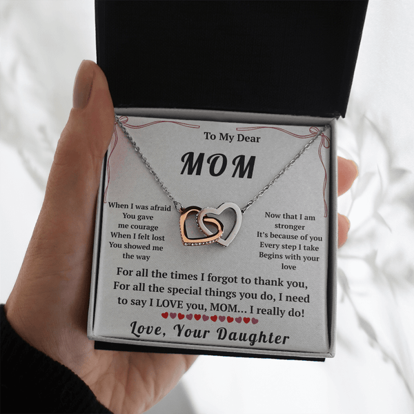 To My Dear Mom Interlocking Hearts Necklace with Message Card from Daughter - HEARTEN