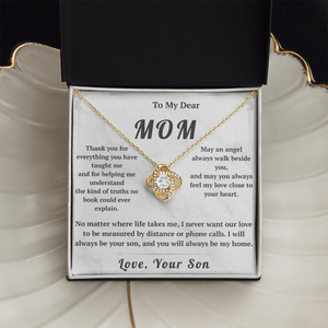 To My Dear Mom Love Knot Necklace with Message Card from Son - HEARTEN18