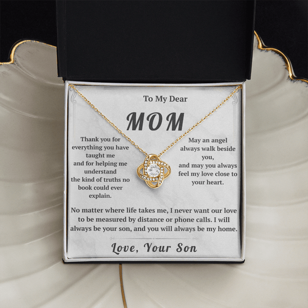 To My Dear Mom Love Knot Necklace with Message Card from Son - HEARTEN18