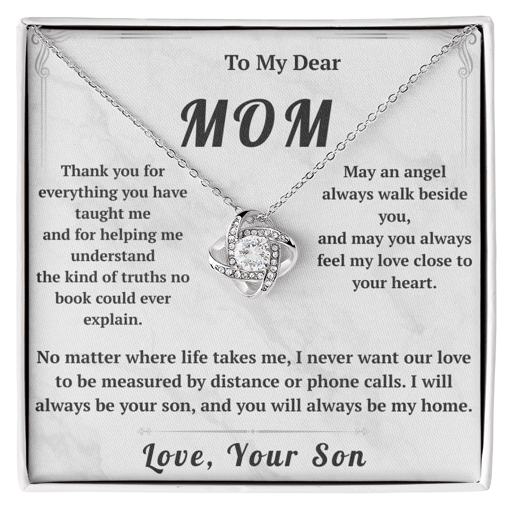 To My Dear Mom Love Knot Necklace with Message Card from Son - HEARTEN1