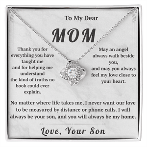 To My Dear Mom Love Knot Necklace with Message Card from Son - HEARTEN1