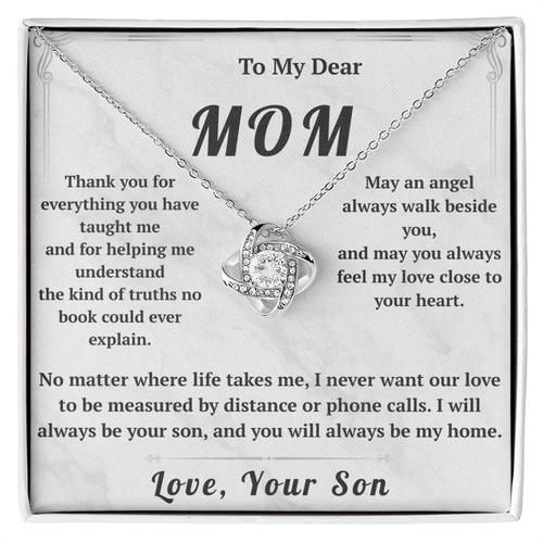 To My Dear Mom Love Knot Necklace with Message Card from Son - HEARTEN1