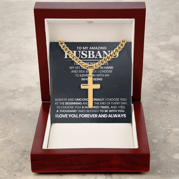 To My Amazing Husband – Personalized Cross with Cuban Link Chain - HEARTEN