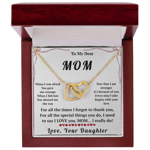 To My Dear Mom Interlocking Hearts Necklace with Message Card from Daughter - HEARTEN