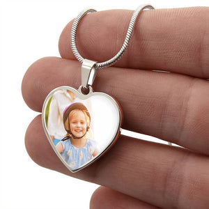 Personalized Photo Heart Necklace with Engraved Message - HEARTEN