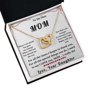 To My Dear Mom Interlocking Hearts Necklace with Message Card from Daughter - HEARTEN