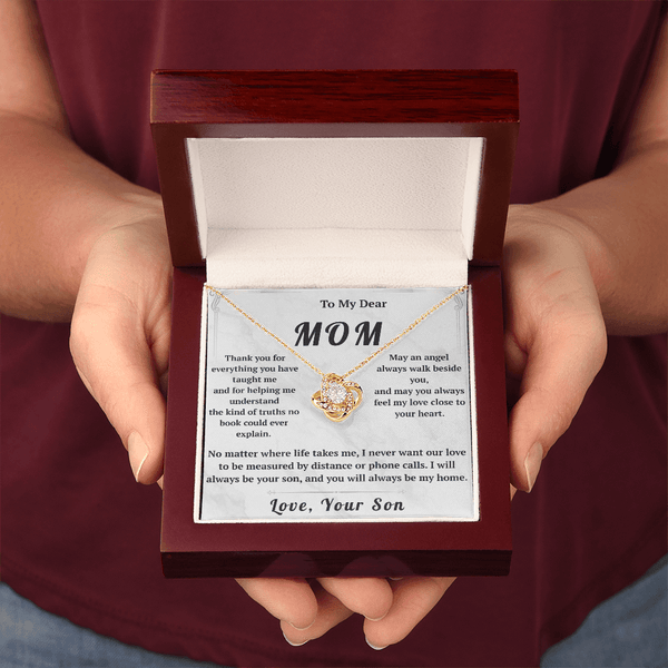 To My Dear Mom Love Knot Necklace with Message Card from Son - HEARTEN33
