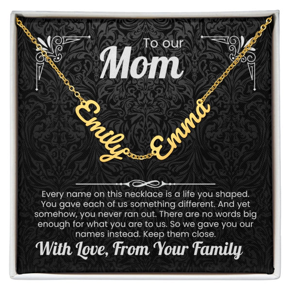 To Our Mom Personalized Name Necklace Gift Set with Message Card from Family - HEARTEN